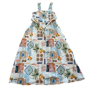 Women’s Linen Blend Tropical Italia Maxi Sundress Italy World Cup Sz Med EUC